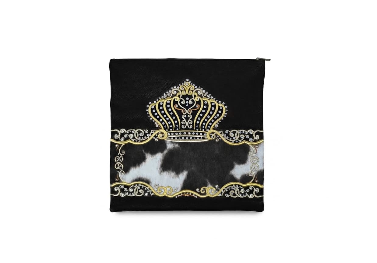 Crown Black Hair-on-Hide Leather Tallit & Tefillin Bag F151, photo 1