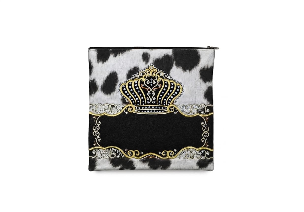 Crown Black Spotted Hair-on-Hide Leather Tallit & Tefillin Bag F152, photo 1