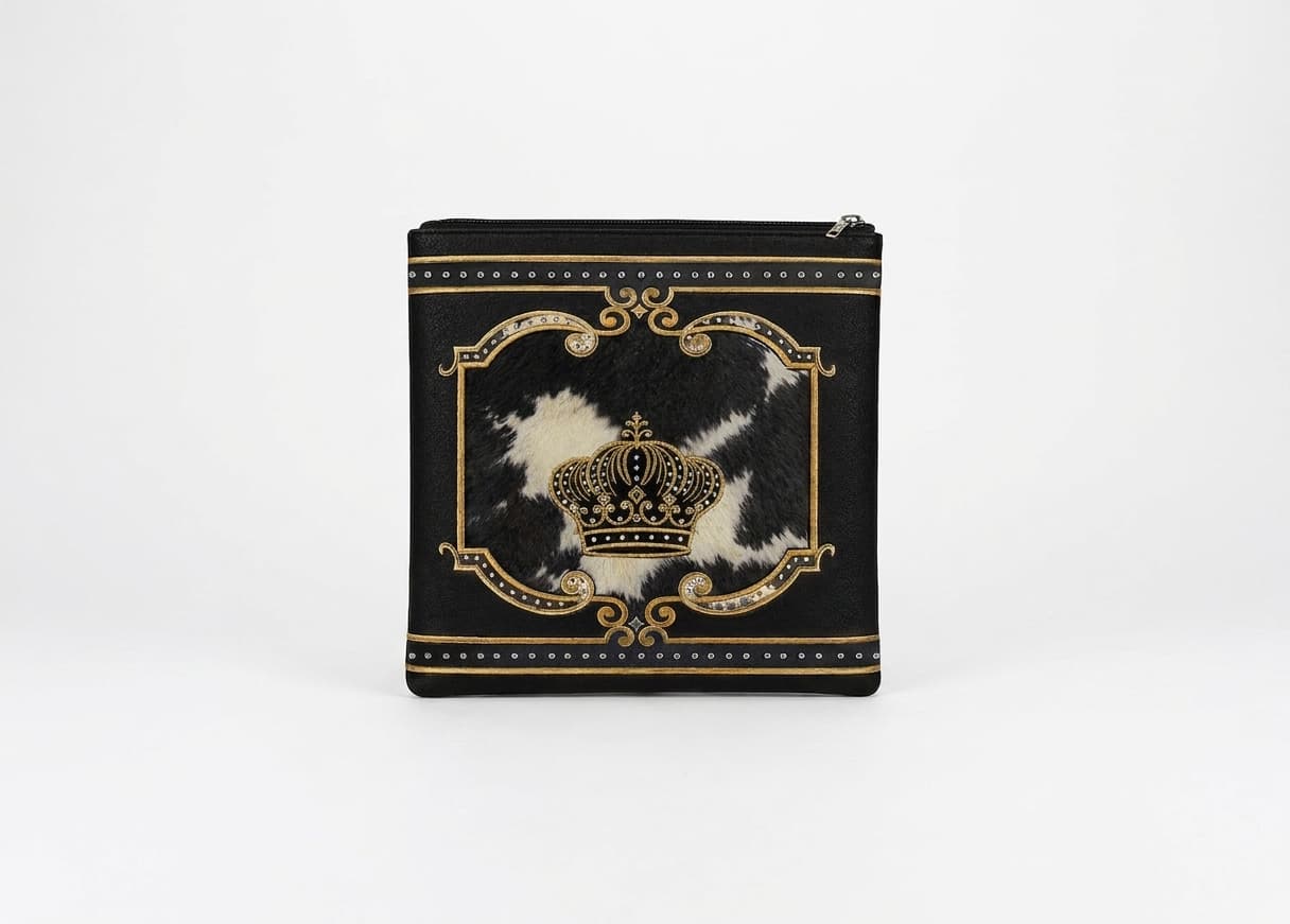 Bolsa para talit y tefilín Crown de cuero con pelo negro F154, photo 1