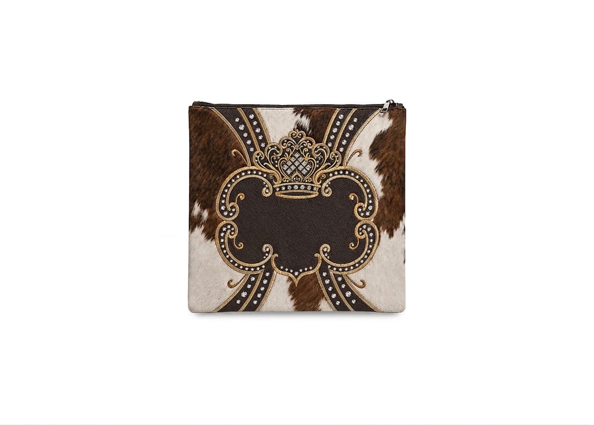 Bolsa para talit y tefilín Crown de cuero marrón con pelo F159, photo 1