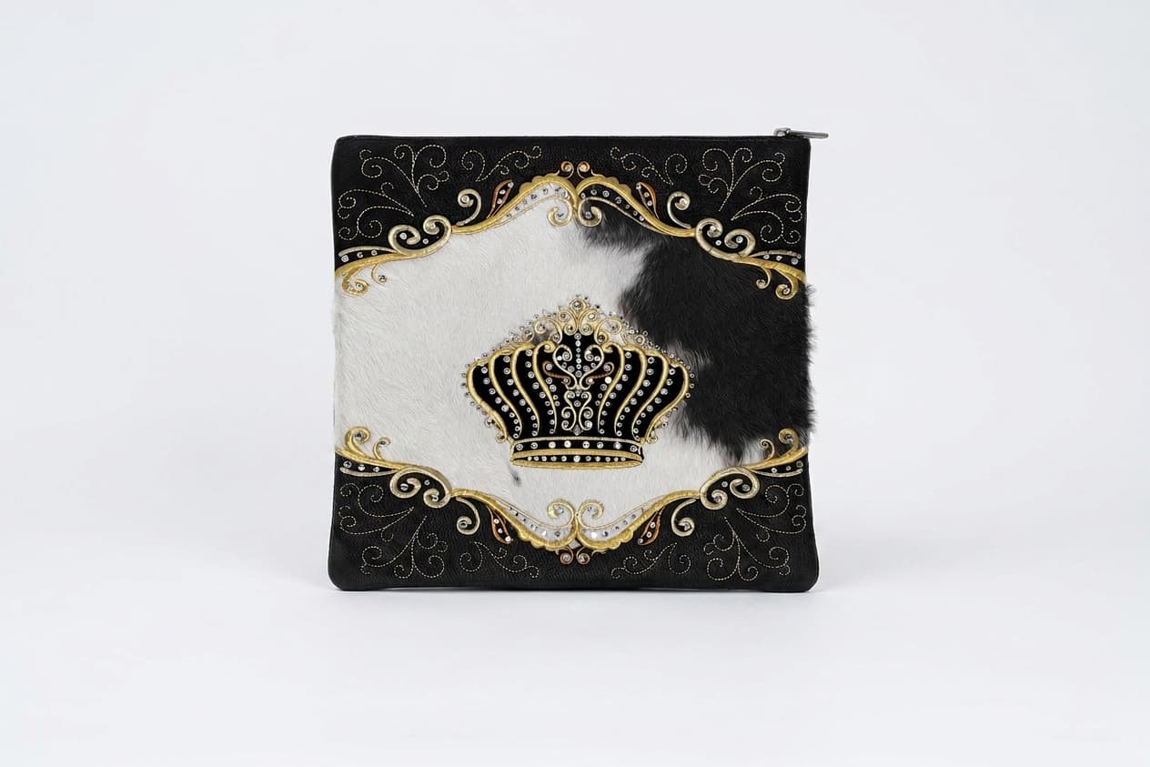Crown Black Hair-on-Hide Leather Tallit & Tefillin Bag F163, photo 1