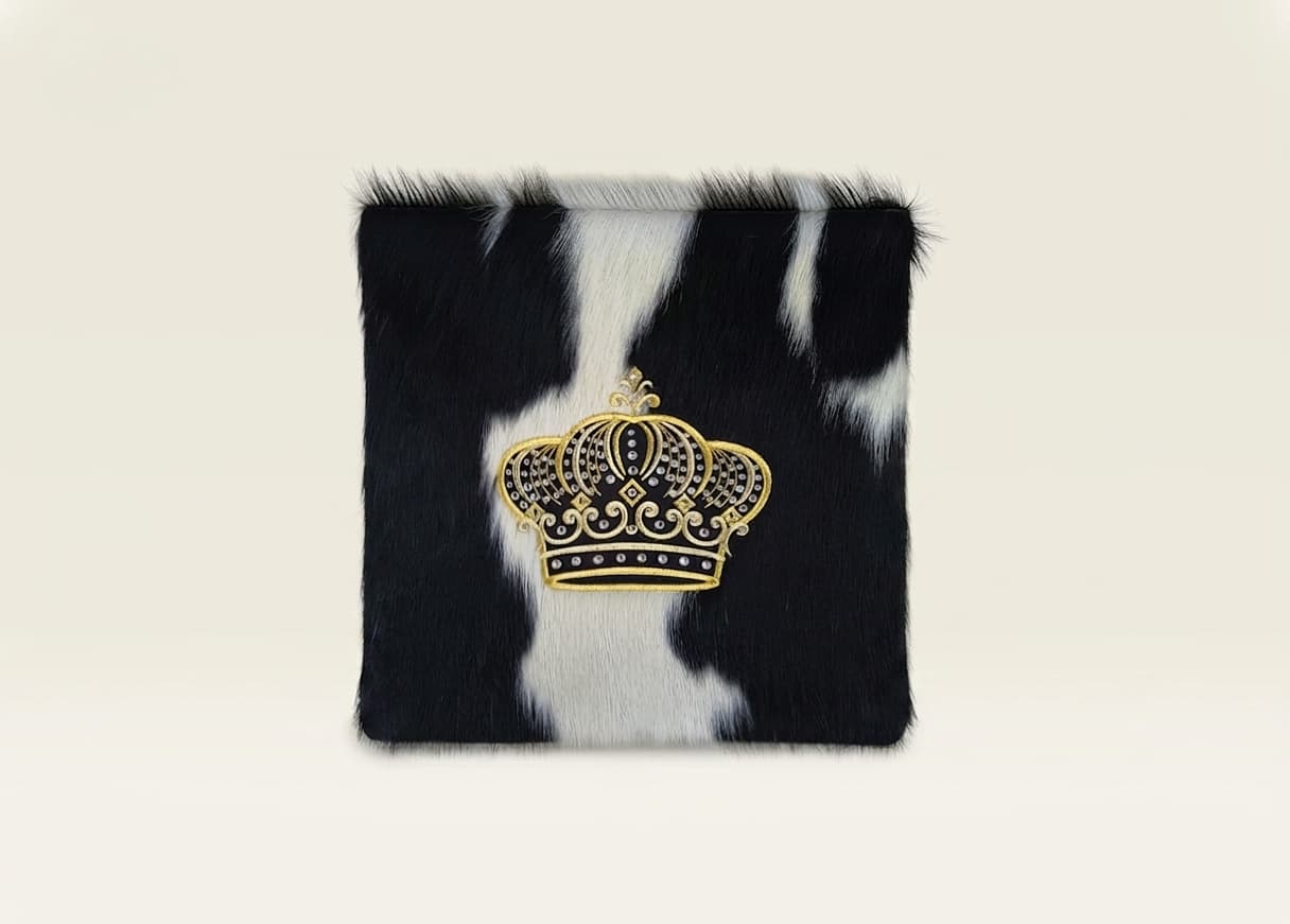 Crown Black White Hair-on-Hide Leather Tallit & Tefillin Bag F164, photo 1