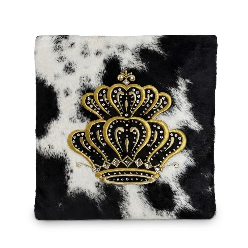 Crown Black White Hair-on-Hide Leather Tallit & Tefillin Bag F165, photo 1