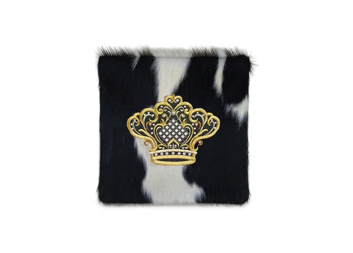 Crown Black White Hair-on-Hide Leather Tallit & Tefillin Bag F167, photo 1