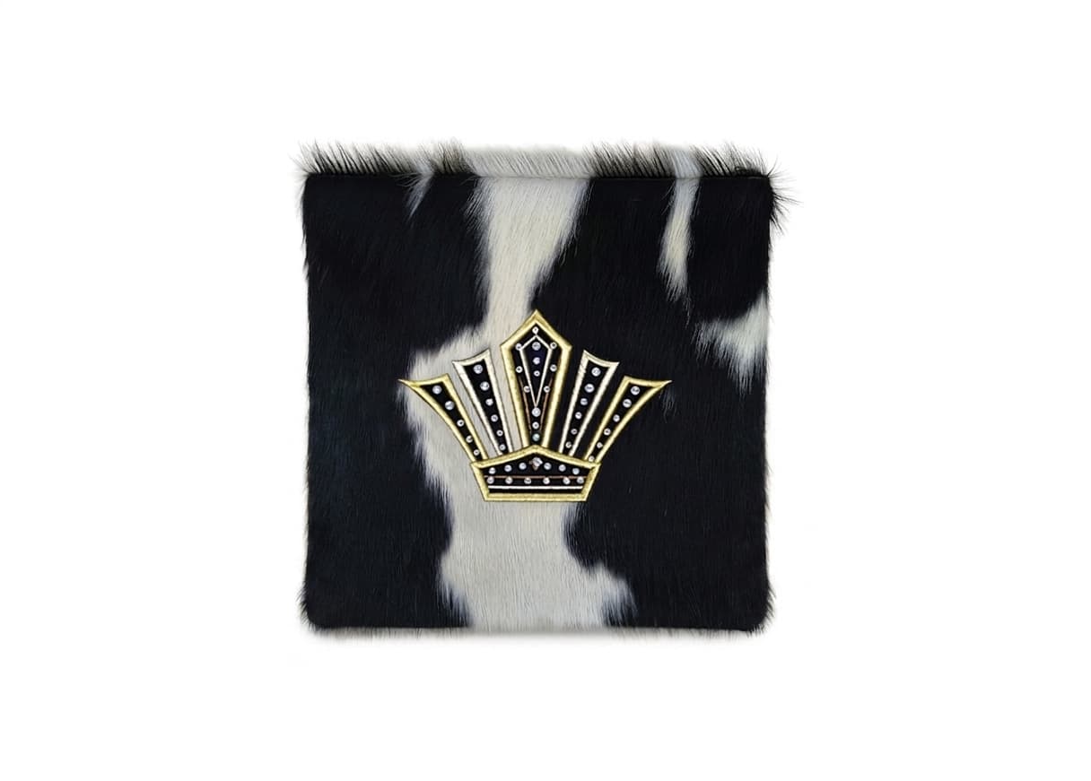 Crown Black White Hair-on-Hide Leather Tallit & Tefillin Bag F171, photo 1
