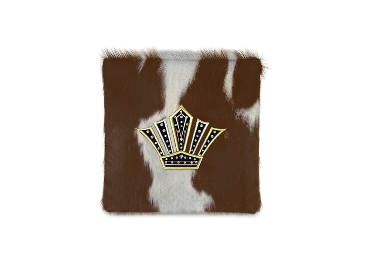 Crown Brown White Hair-on-Hide Leather Tallit & Tefillin Bag F172, photo 1