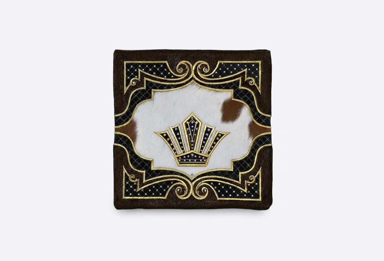 Bolsa para talit y tefilín Crown de cuero con pelo marrón F174, photo 1