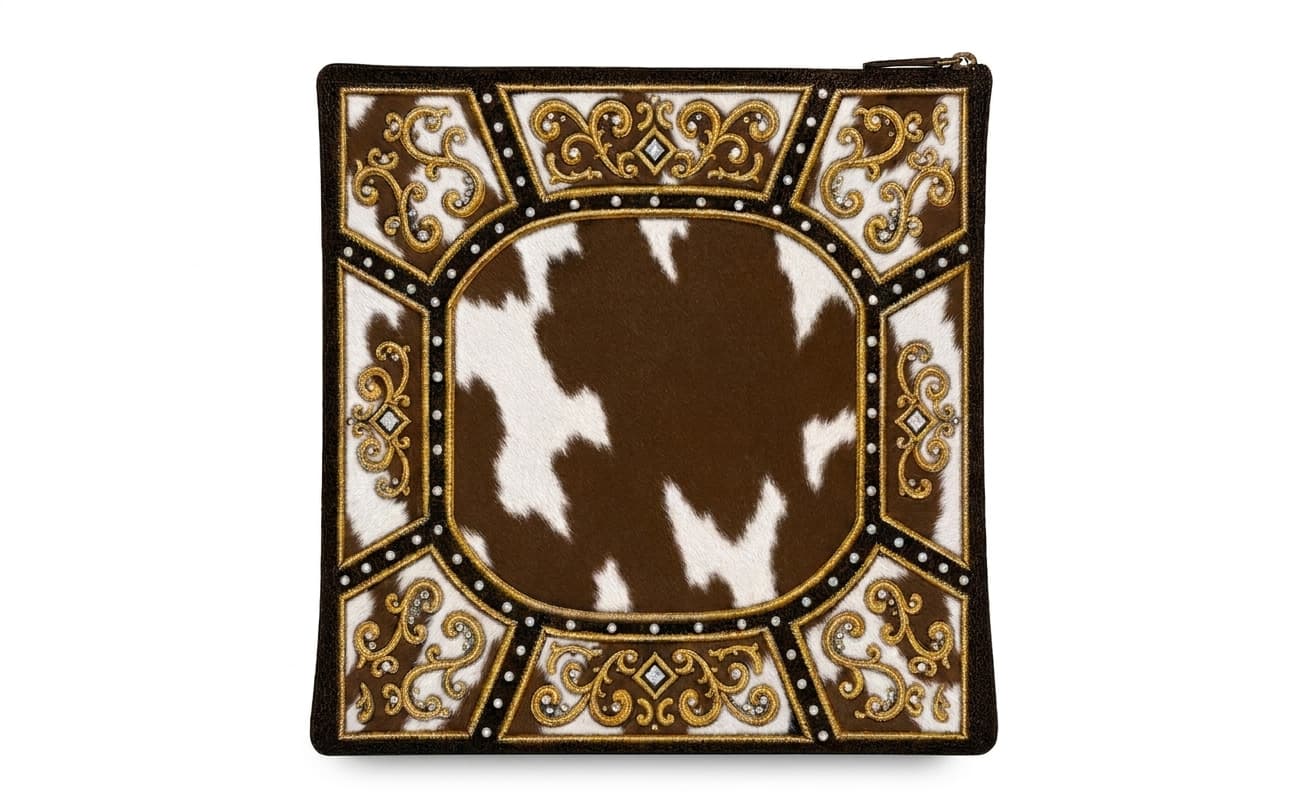 Crown Brown and White Hair-on-Hide Leather Tallit Bag F176, photo 1