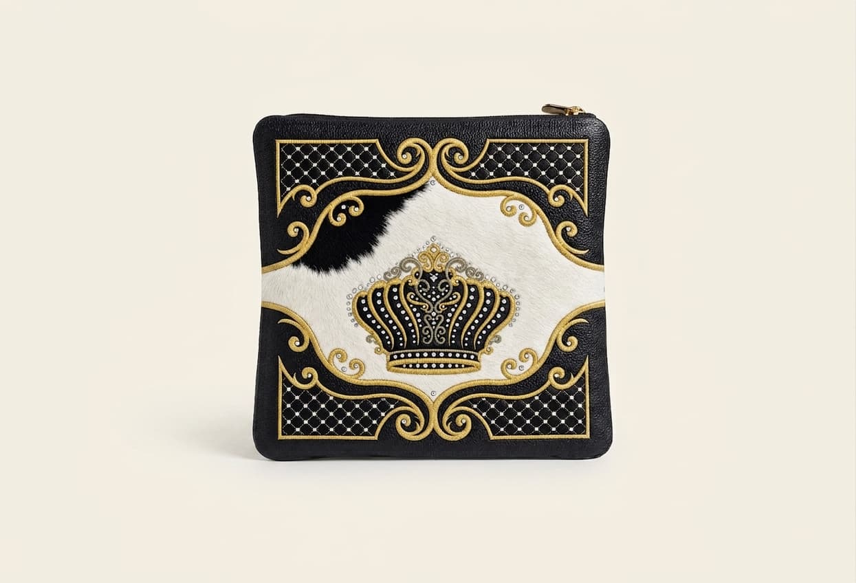 Bolsa para talit y tefilín Crown de cuero genuino negro con pelo F177, photo 1