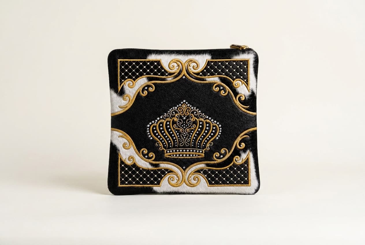 Crown Black Hair-On-Hide Leather Tallit & Tefillin Bag F179, photo 1