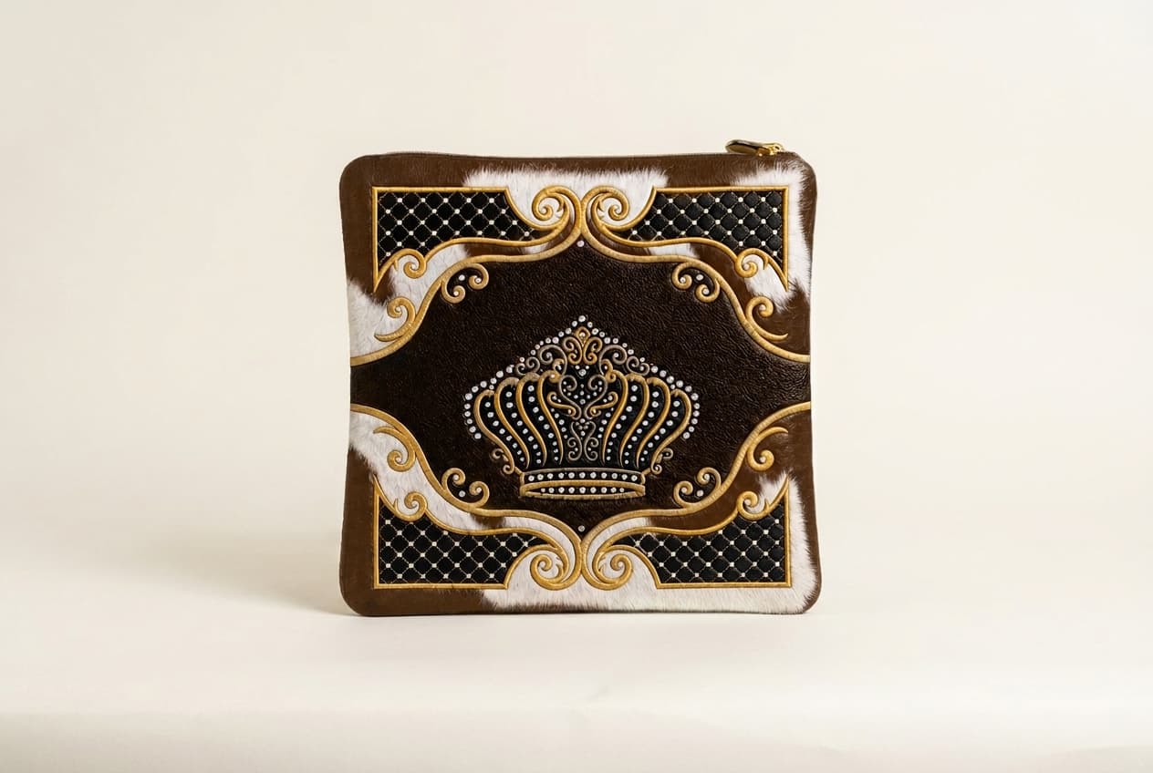 Crown Brown Hair-on-Hide Leather Tallit & Tefillin Bag F180, photo 1