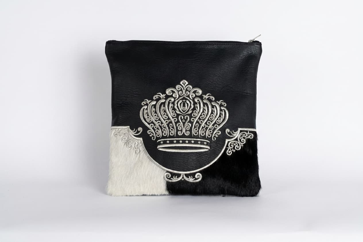 Bolsas para talit y tefilín Crown de cuero negro y piel F40, thumbnail 3