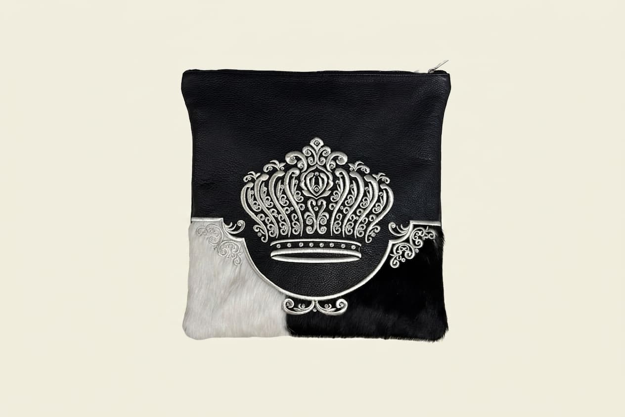 Crown Black Grained Leather Hair-On-Hide Tallit & Tefillin Bag F40, photo 1