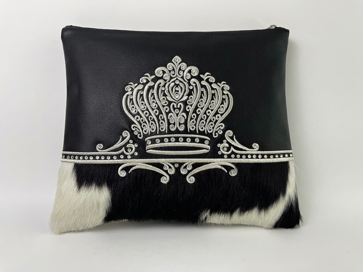 תיק לטלית ותפילין Crown מעור שחור משולב פרווה טבעית F43, thumbnail 3