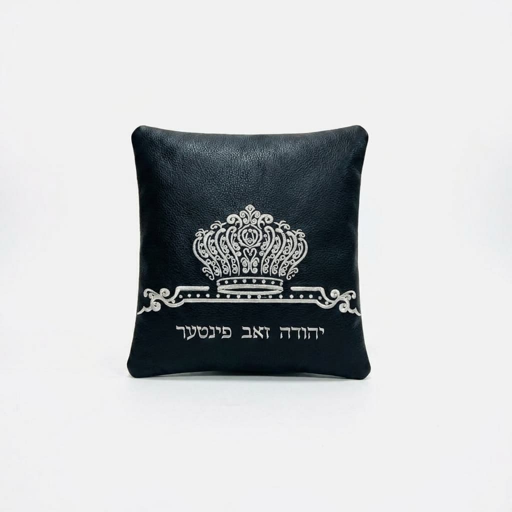 Crown Black Fur Leather Tallit & Tefillin Bag Set F46, thumbnail 2