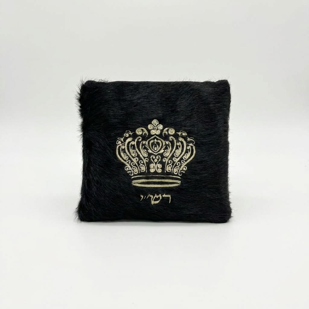 Crown Black Hair-on-Hide Leather Tallit & Tefillin Bag Set F47, thumbnail 3