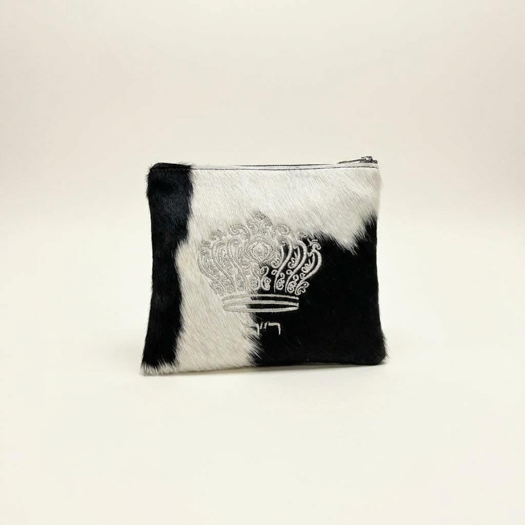 Crown Black Hair-on-Hide Leather Tallit & Tefillin Bag Set F48, thumbnail 3