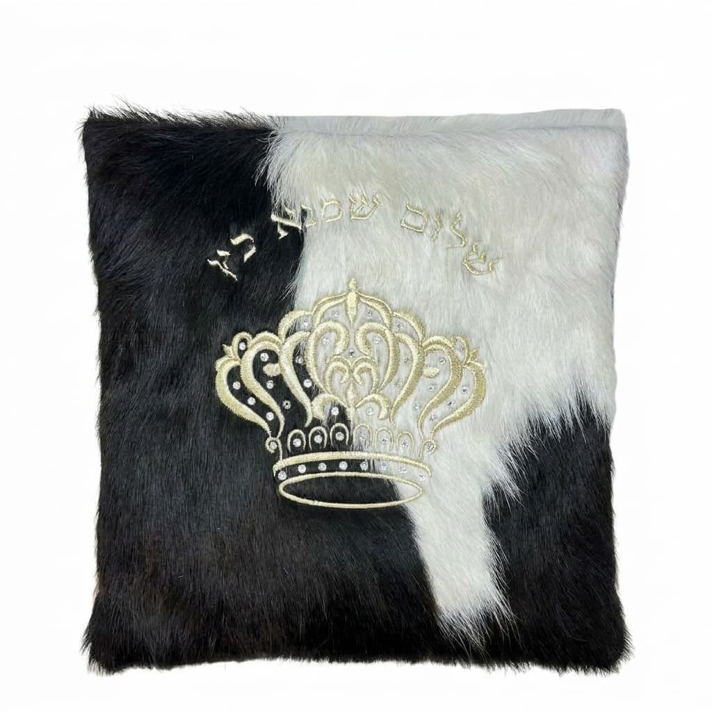 Crown Black and White Hair-on-Hide Leather Tallit Bag Set F50, thumbnail 2