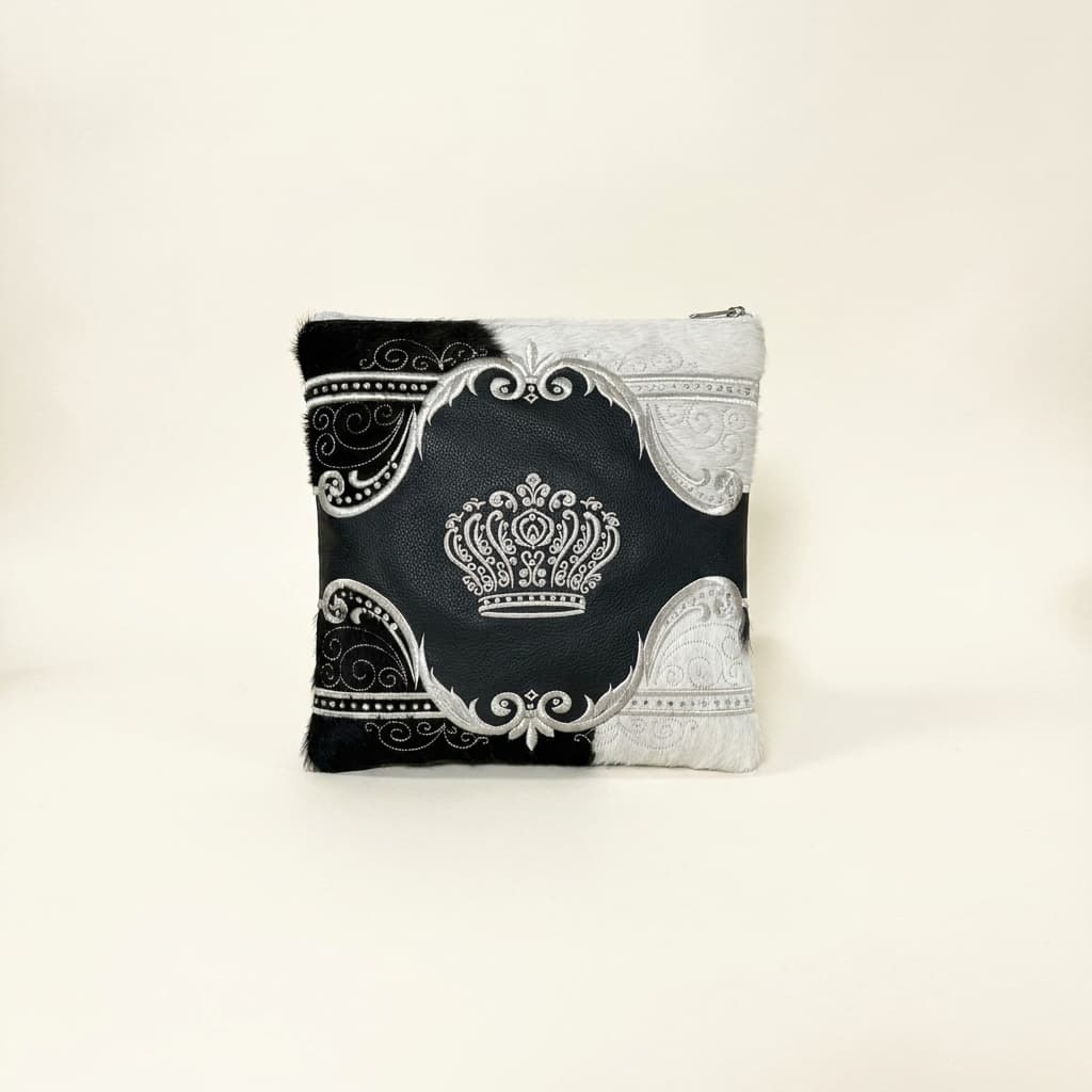 Crown Black Fur Leather Tallit & Tefillin Bag Set F52, thumbnail 3