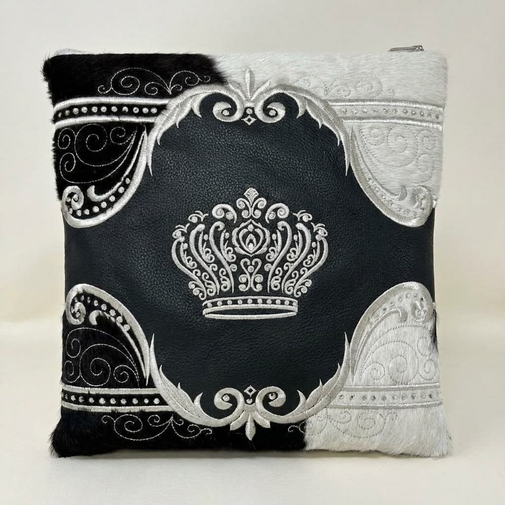 Crown Black Fur Leather Tallit & Tefillin Bag Set F52, thumbnail 2