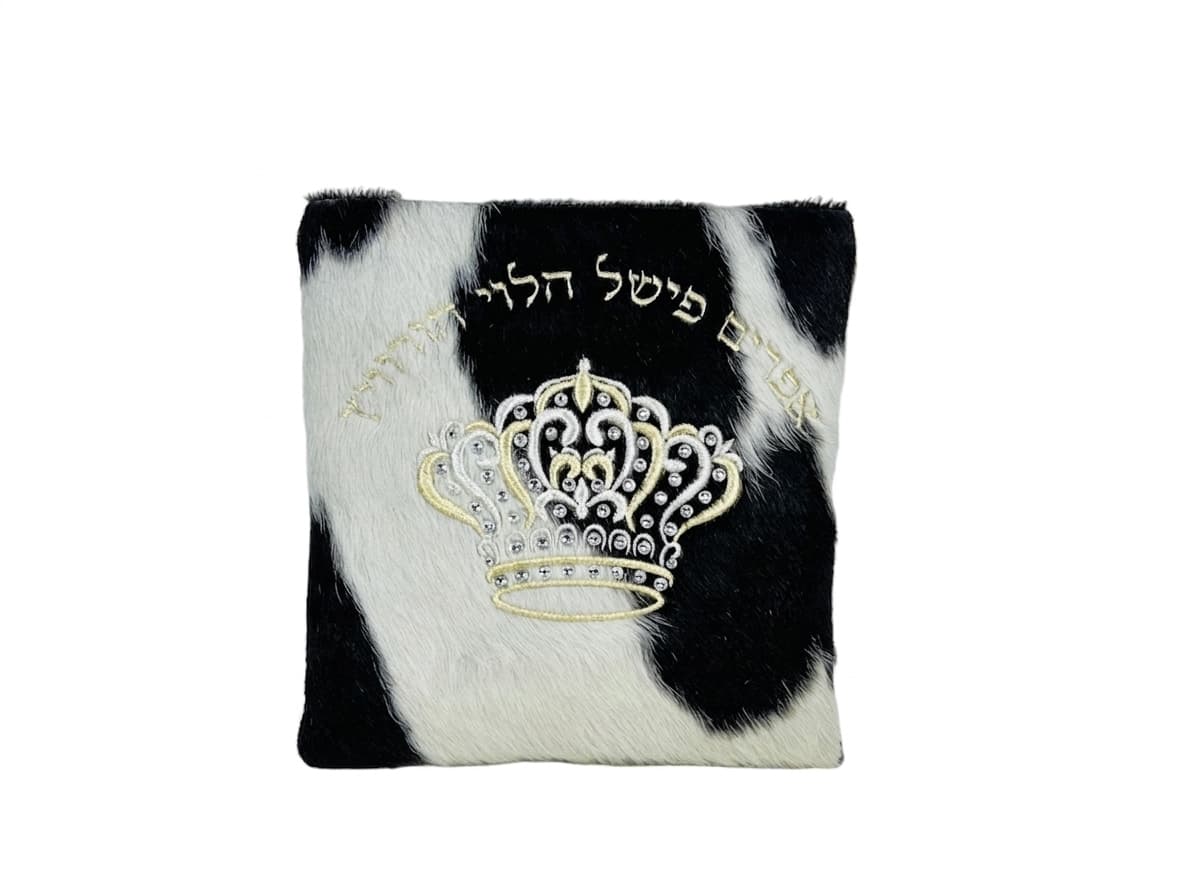 Crown Black White Hair-on-Hide Leather Tallit & Tefillin Bag F55, thumbnail 3