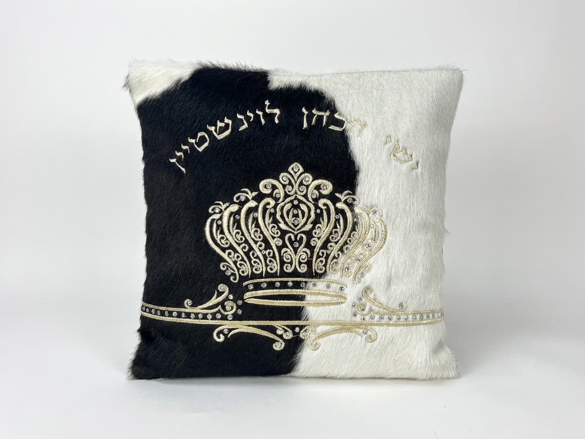 Crown Black and White Hair-On-Hide Leather Tallit Bag F56, photo 1