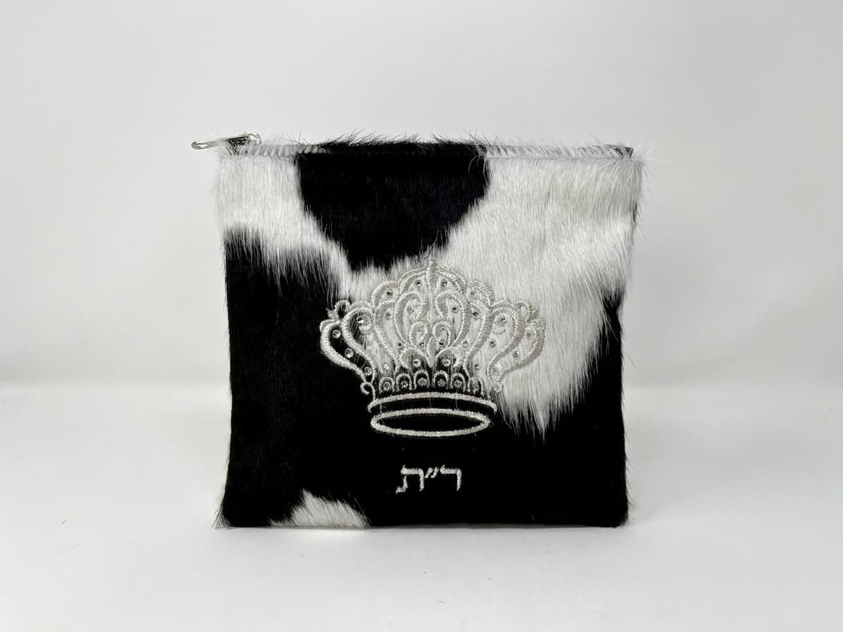 תיק לטלית ותפילין מעור אמיתי דגם Crown Black Fur F59, thumbnail 3
