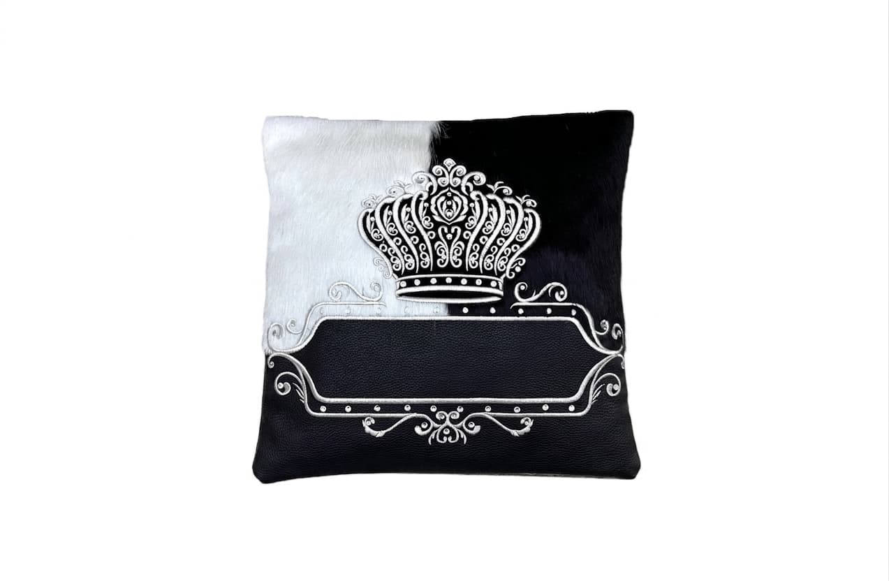 Crown Black Fur Leather Tallit & Tefillin Bag Set F72, thumbnail 2