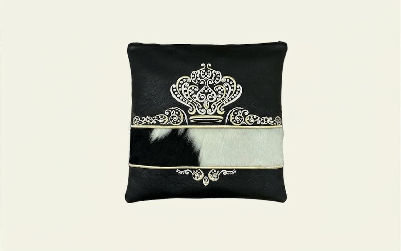 Crown Black Grained Leather Tallit & Tefillin Bag Set F73, thumbnail 2