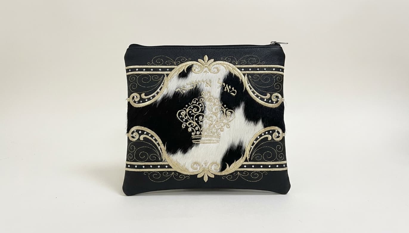 Crown Black Grained Leather Tallit & Tefillin Bag Set F74, thumbnail 3