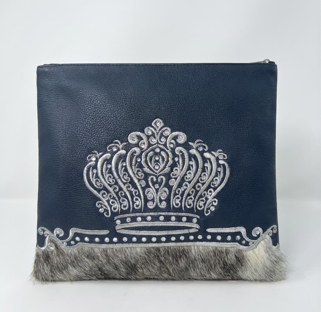 Crown Navy Grained Leather Hair-on-Hide Tallit & Tefillin Bag F75, photo 1