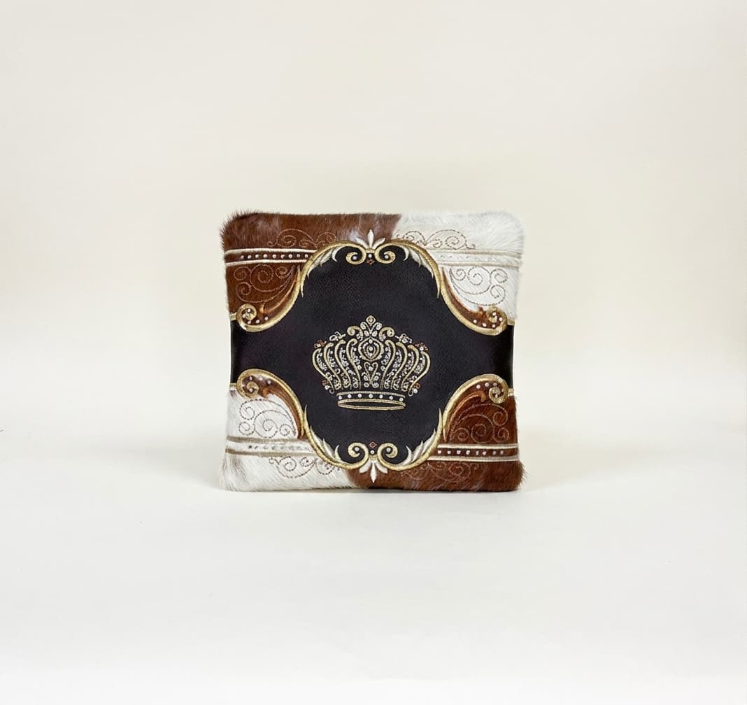 Crown Brown Hair-on-Hide Leather Tallit & Tefillin Bag F77, photo 1