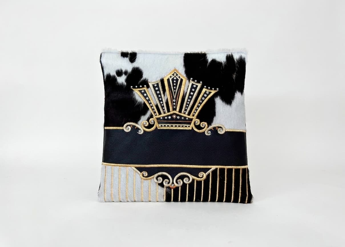 Crown Black Fur Leather Tallit & Tefillin Bag Set F79, thumbnail 2