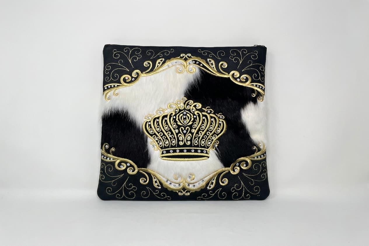 Crown Black Hair-on-Hide Leather Tallit & Tefillin Bag F81, photo 1