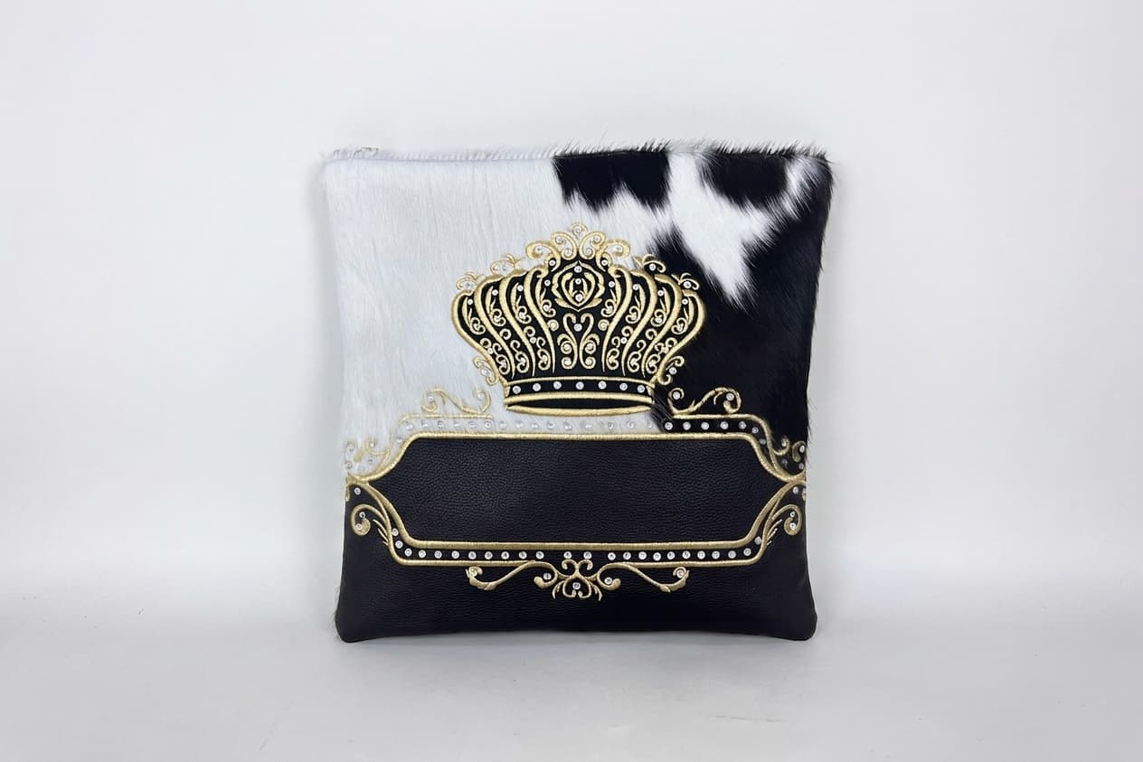 Crown Black and White Hair-on-Hide Leather Tallit & Tefillin Bag F82, photo 1