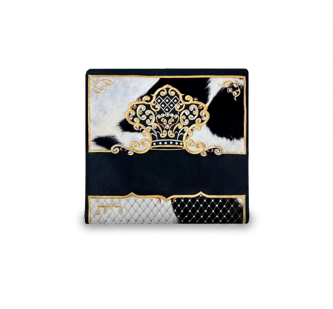 Crown Black Hair-on-Hide Leather Tallit & Tefillin Bag Set F89, thumbnail 3