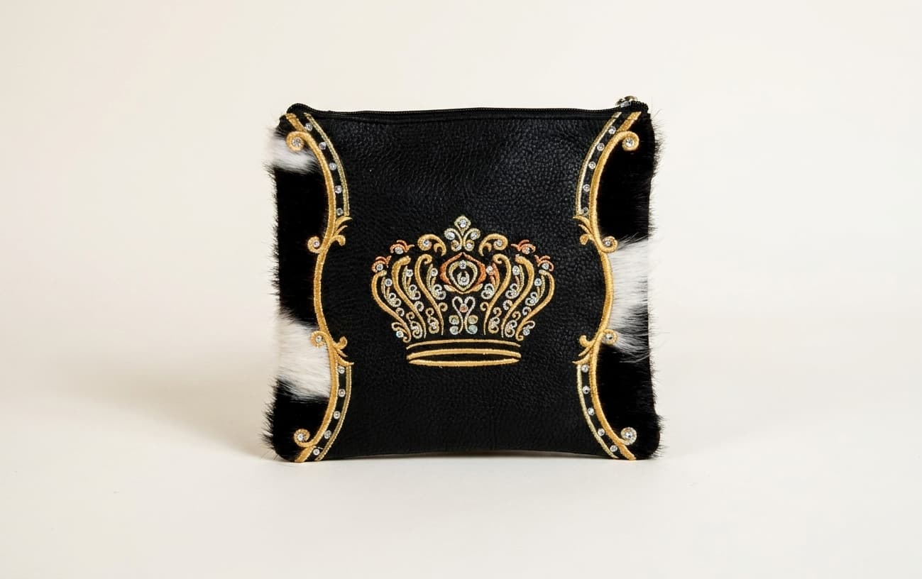 Crown Black Grained Leather Tallit & Tefillin Bag Set F91, thumbnail 3