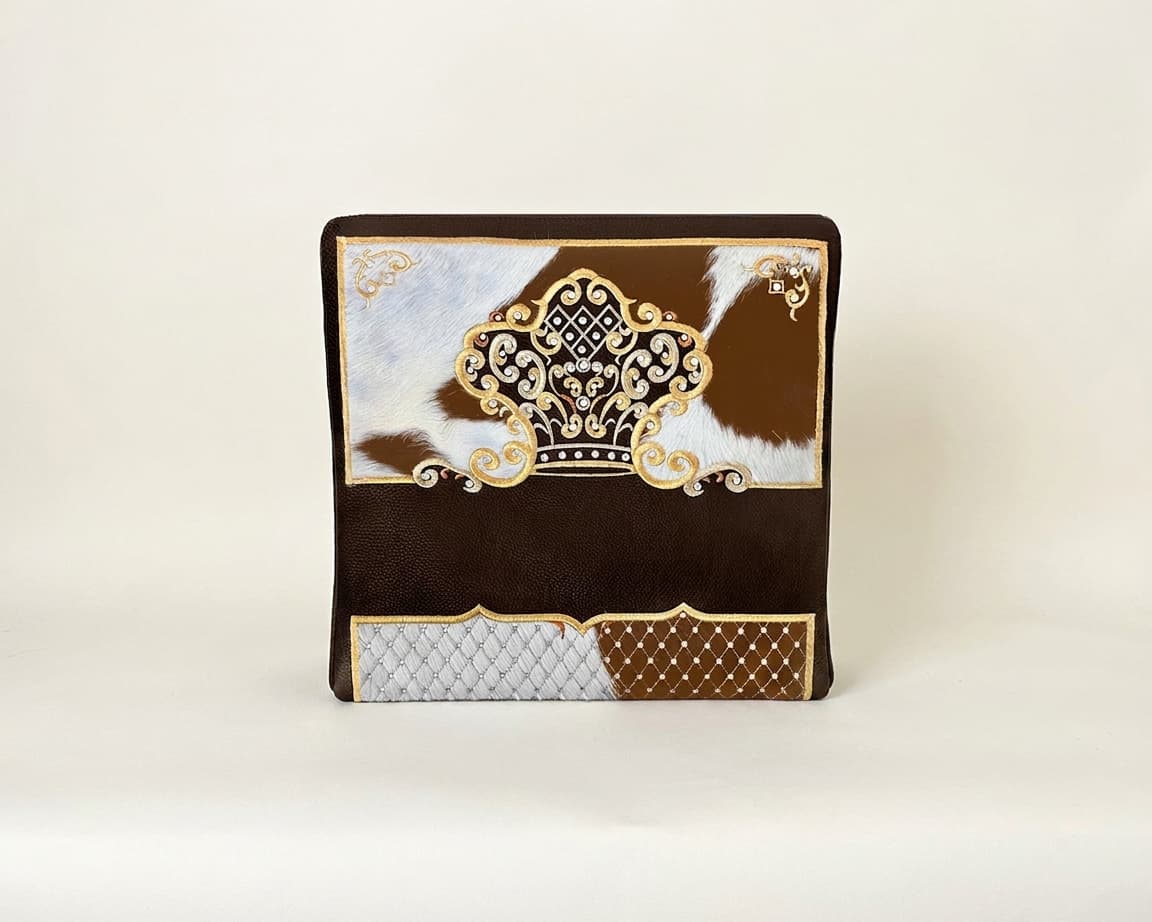 Crown Brown Hair-on-Hide Leather Tallit & Tefillin Bag Set F97, thumbnail 2