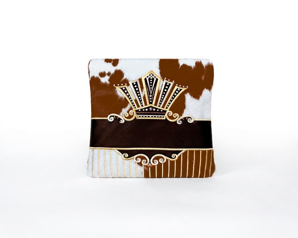 Crown Brown Hair-on-Hide Leather Tallit & Tefillin Bag Set F98, thumbnail 3