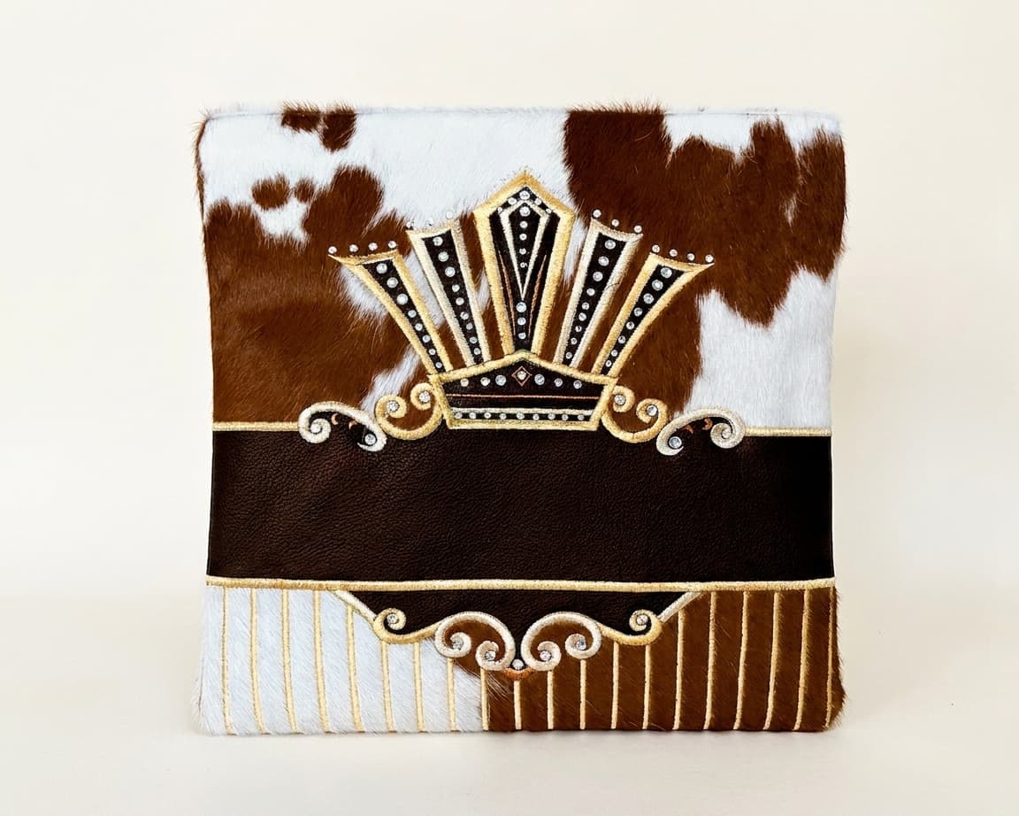 Crown Brown Hair-on-Hide Leather Tallit & Tefillin Bag Set F98, thumbnail 2
