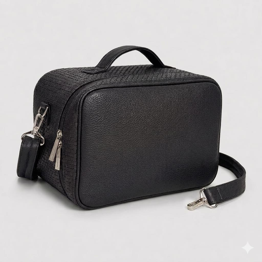 Travel Black Grained Leather Tallit & Tefillin Bag TR25, photo 1