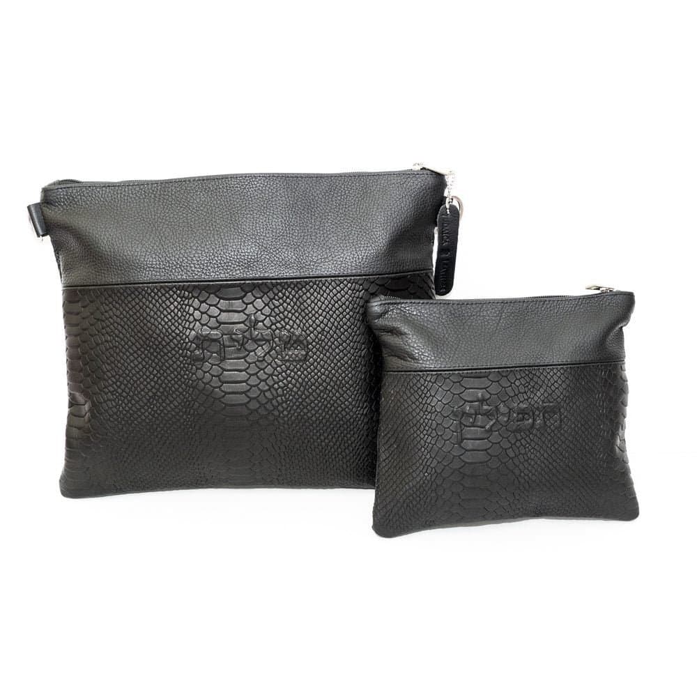 Textured Black Grained Snake Leather Tallit & Tefillin Bag B07, thumbnail 2