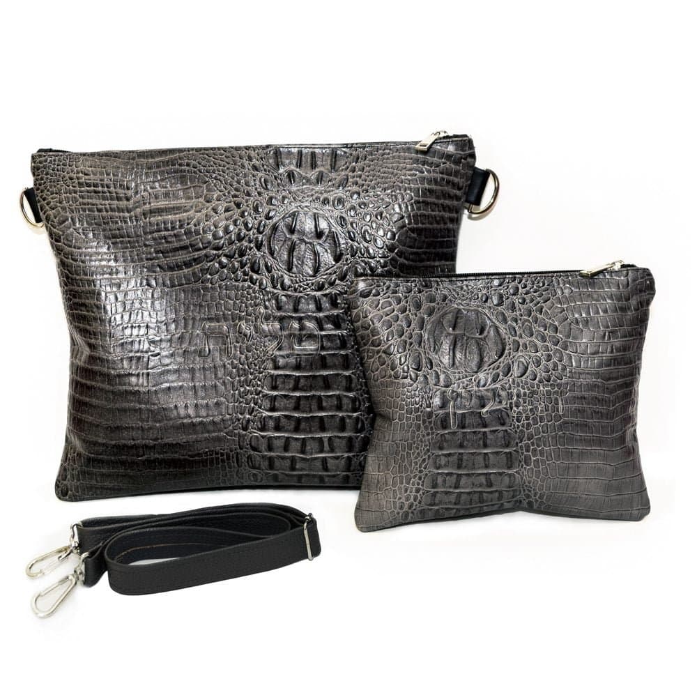 Textured Grey Croco Leather Tallit & Tefillin Bag B33, thumbnail 2