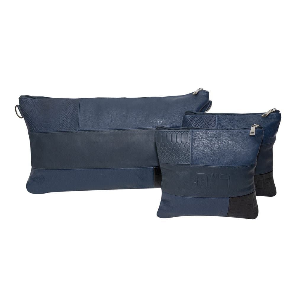 Bolsa para talit y tefilín Textured azul marino de cuero anaconda B39, thumbnail 2