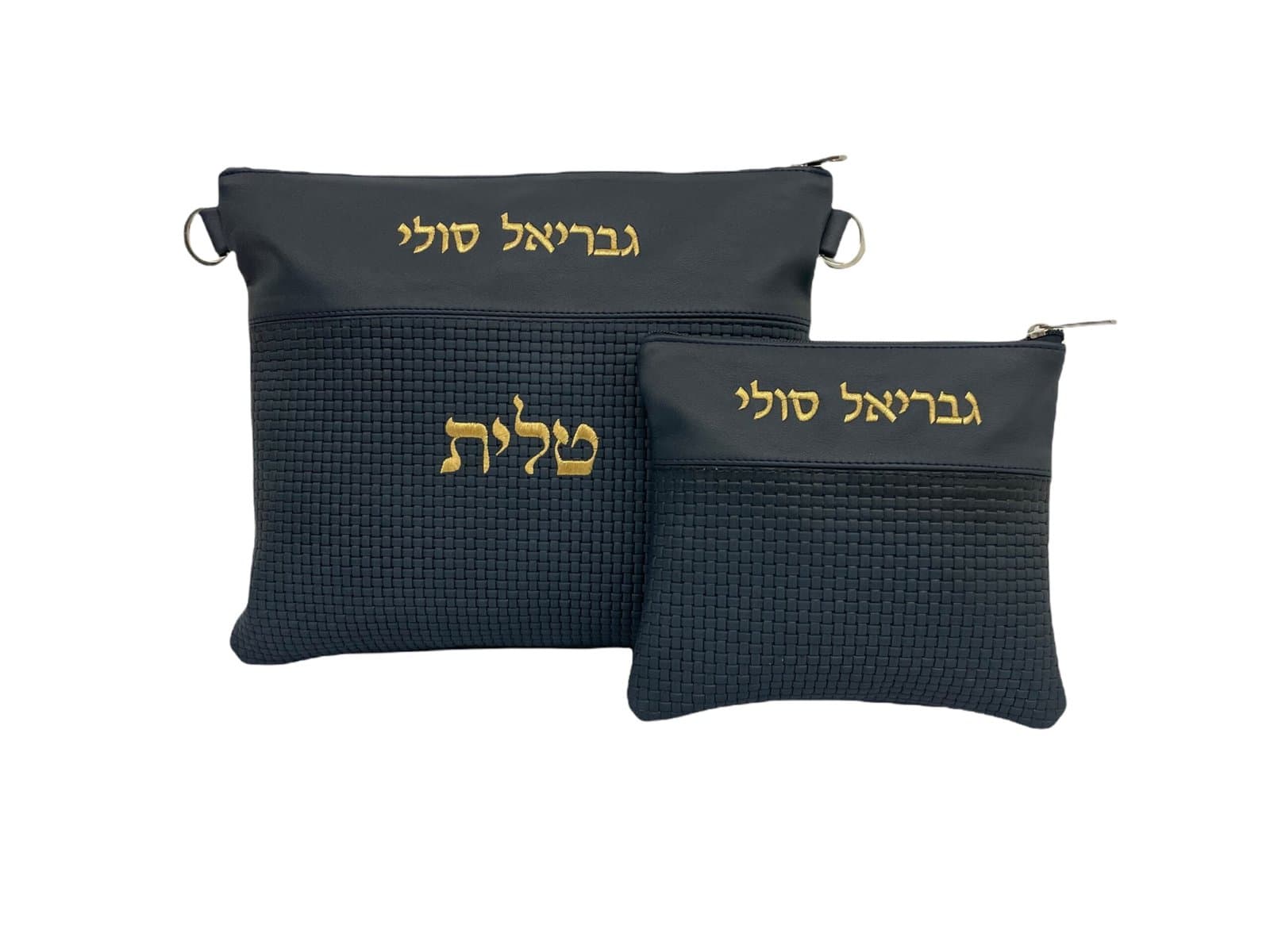סט תיק לטלית ותפילין Textured מעור שחור קלוע B46, thumbnail 2