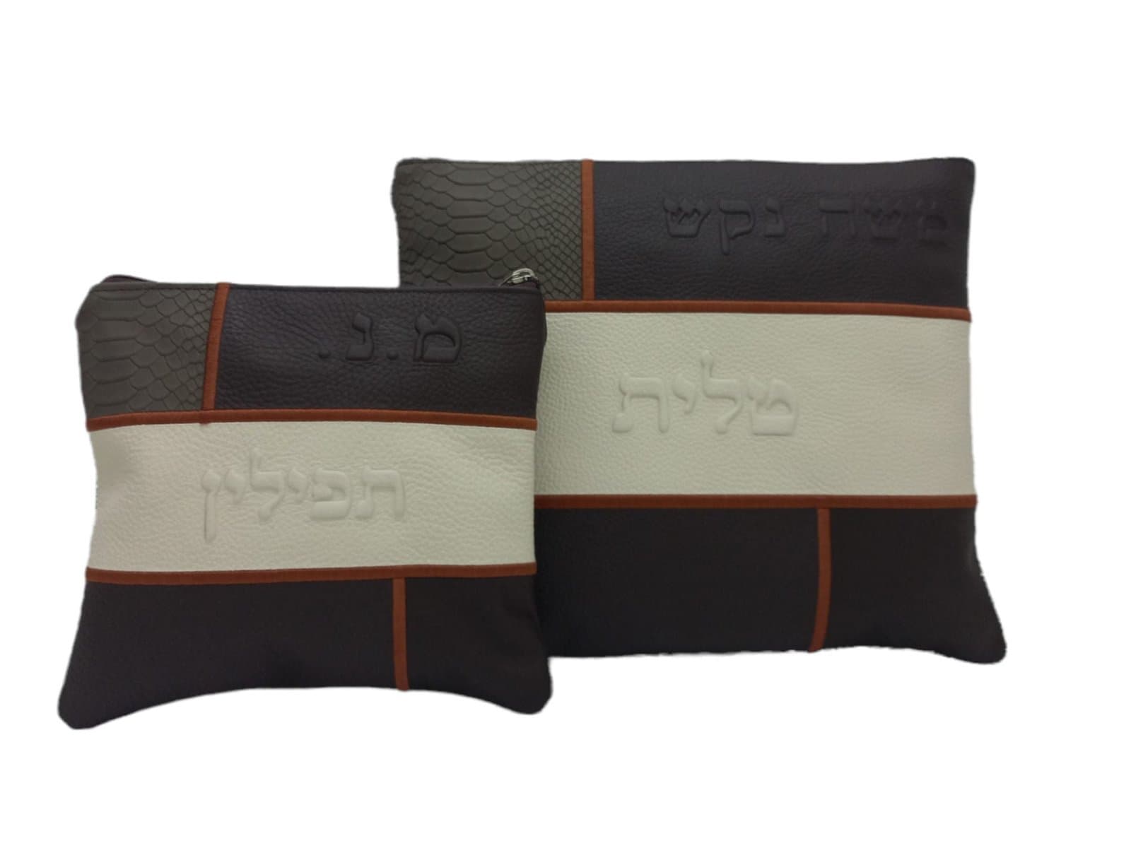 Conjunto de bolsa para talit y tefilín Premium cuero serpiente gris C32, photo 1