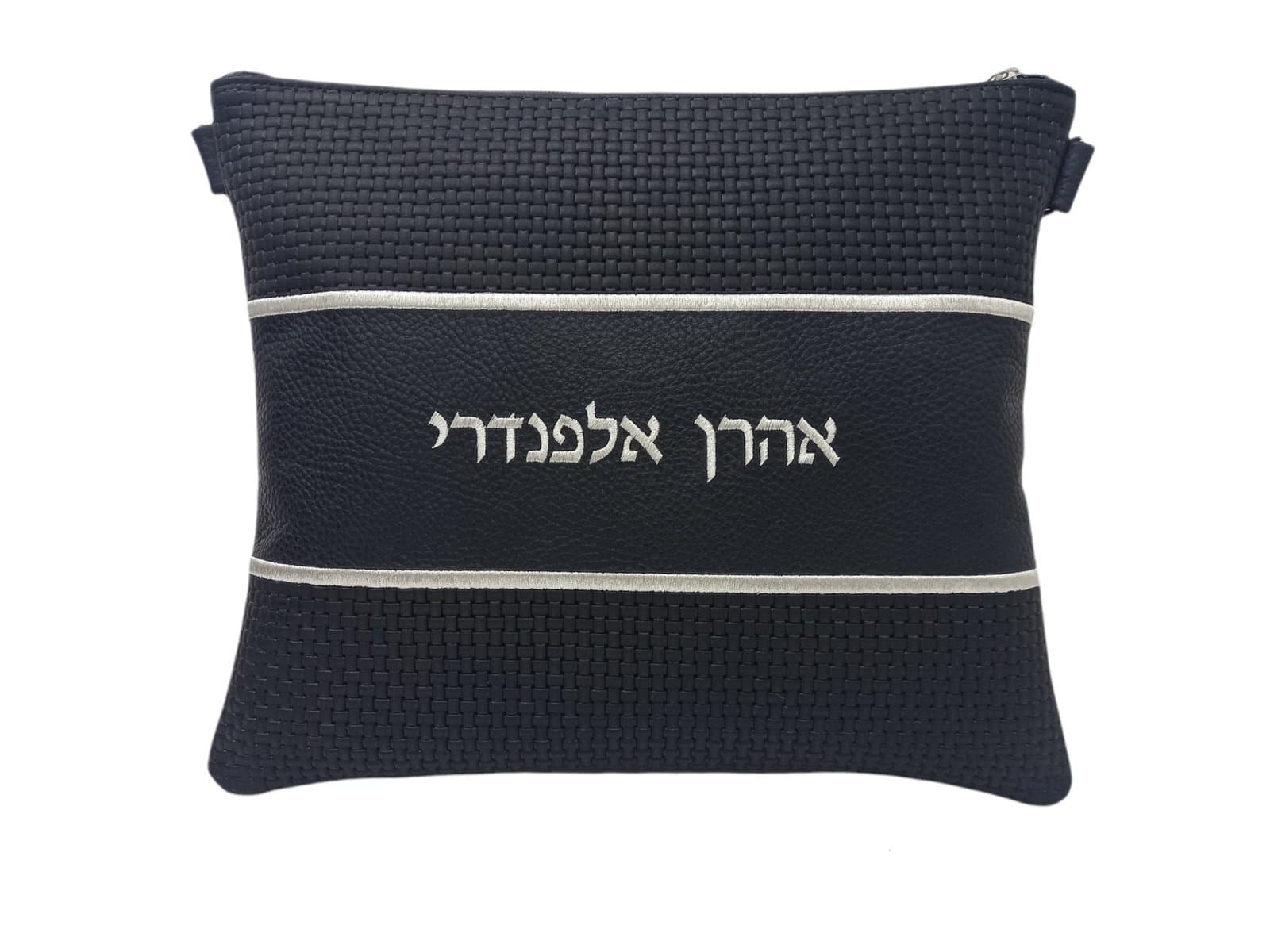 תיק לטלית ותפילין Premium מעור שחור קלוע C33, photo 1