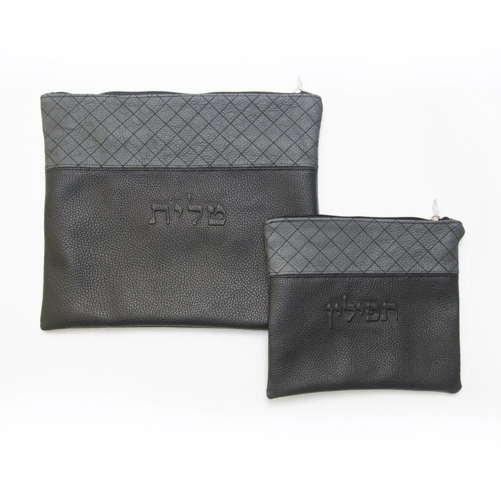 Bolsa para talit y tefilín Premium de cuero gris y negro C75, photo 1