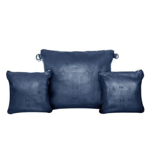 Set de bolsas para talit y tefilín 770 cuero liso azul D17, photo 1