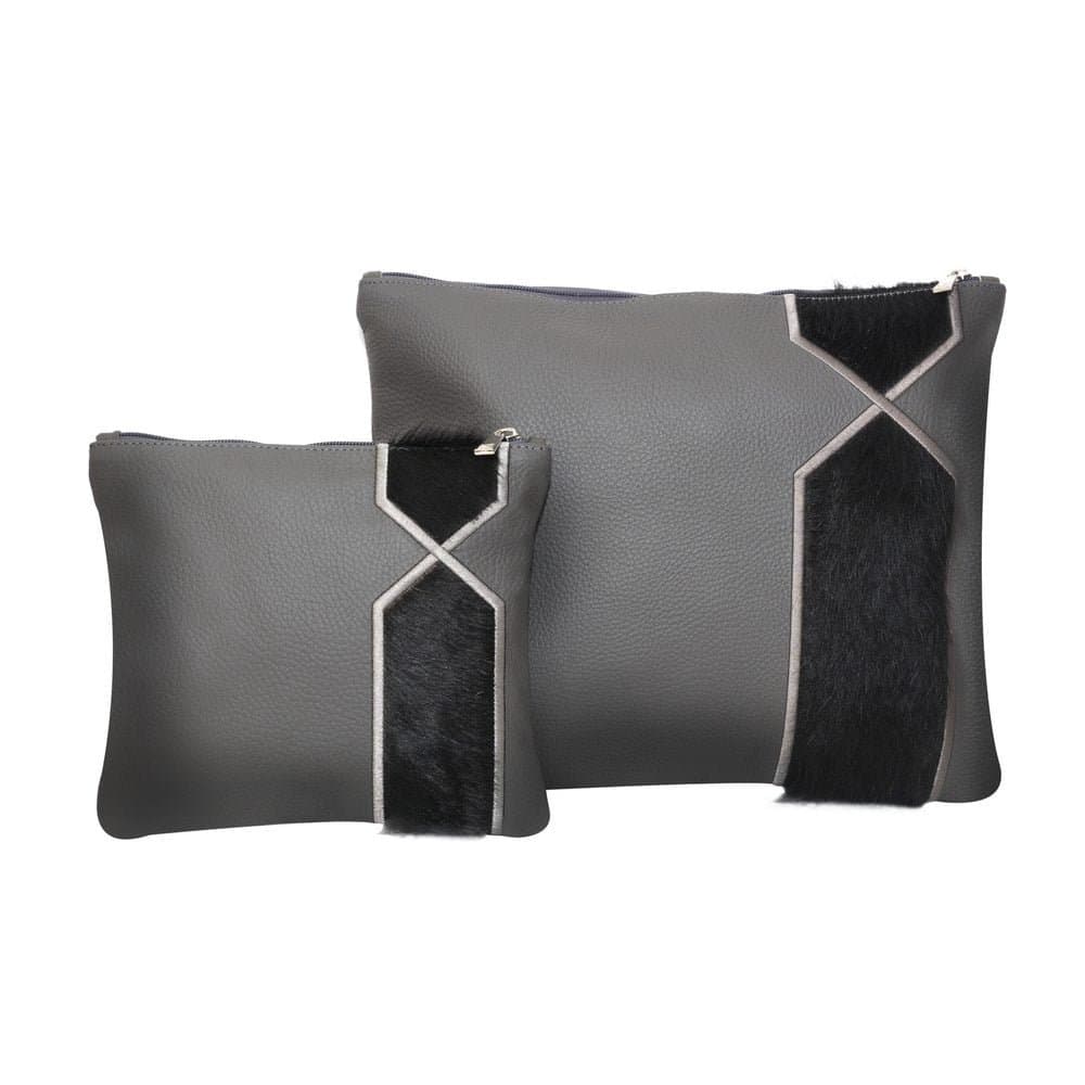 Fur Grey Grained Leather Tallit & Tefillin Bag Set E18, photo 1
